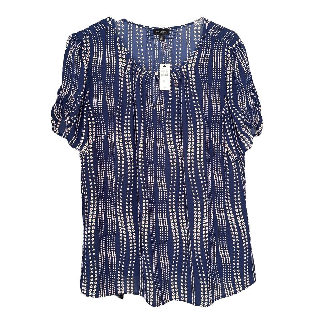 Talbots Navy Ditsy Flower Blouse XL